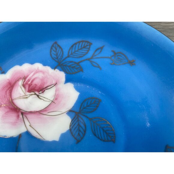 Vintage Occupied Japan Teacup & Saucer Hand Painted Blue Floral Taiyo China - Picture 8 of 11